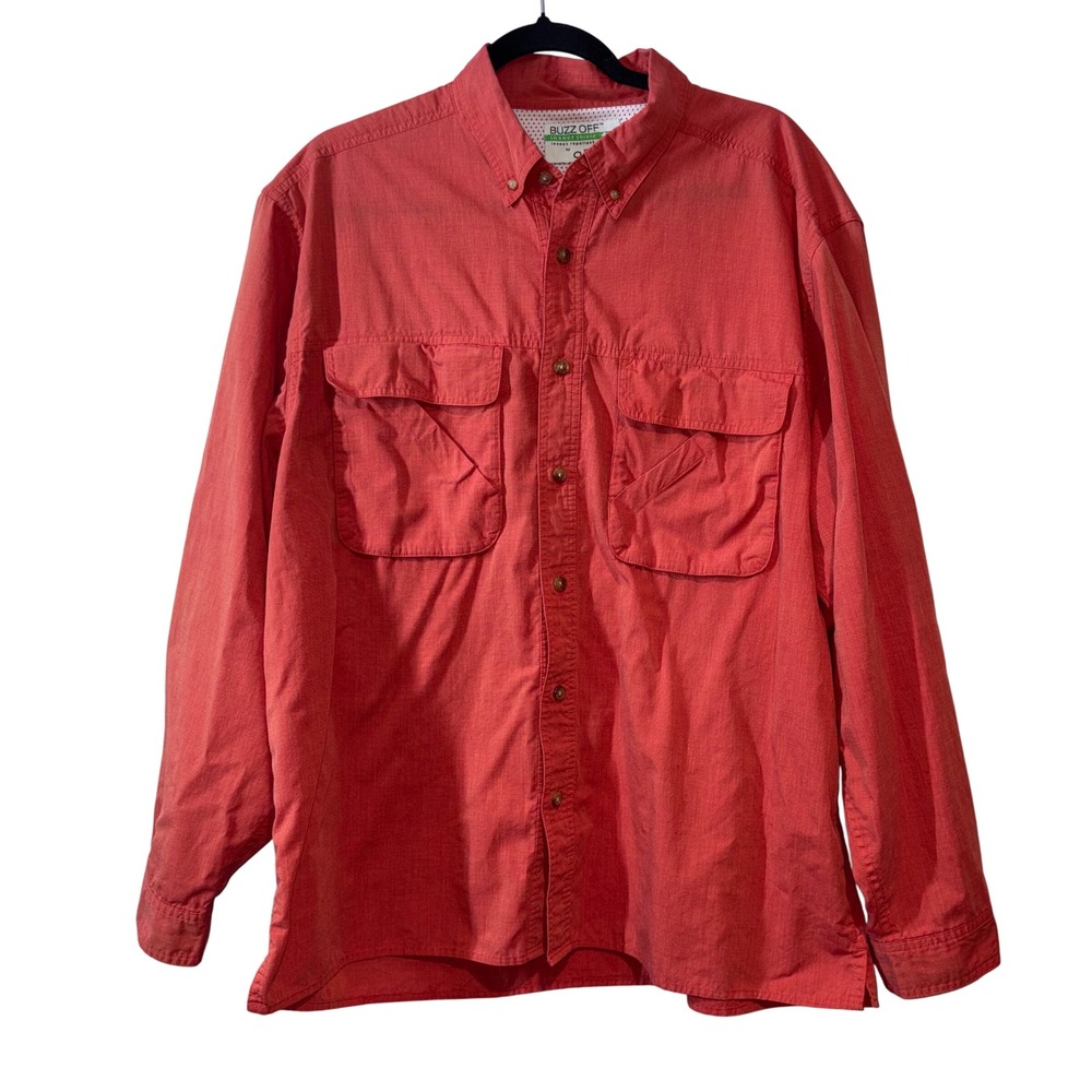 Hiking Buzz Off Insect Shield Orvis Long Sleeve Shirt Mens XL Sunburst Orange